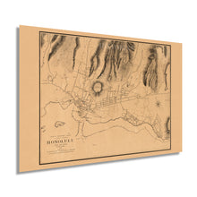 Load image into Gallery viewer, Digitally Restored and Enhanced 1887 Honolulu Hawaii Map Poster - Vintage Map of Honolulu Wall Art - Old Honolulu Map - Historic Honolulu HI and Vicinity Showing Drainage and Public Buildings