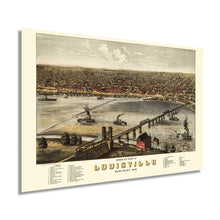 Load image into Gallery viewer, Digitally Restored and Enhanced 1876 Louisville Kentucky Map - Vintage Louisville Wall Art - Old Louisville KY Map - Historic Louisville Poster - Bird's Eye View Map of Louisville KY