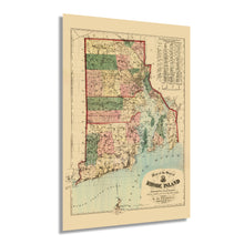 Load image into Gallery viewer, Digitally Restored and Enhanced 1880 Rhode Island State Map - Vintage Map of Rhode Island Wall Art Decor - Map of Rhode Island and Providence Plantations Poster with 1875 1880 Population Census