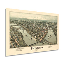Load image into Gallery viewer, Digitally Restored and Enhanced 1902 Pittsburgh Pennsylvania Map Poster - Vintage Pittsburgh Map Art - Panoramic Bird's Eye View of Pittsburgh Wall Art - Map of Pittsburgh City PA Wall Decor