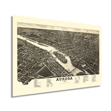 Load image into Gallery viewer, Digitally Restored and Enhanced 1882 Aurora Illinois Map Poster - Vintage Map of Aurora Illinois Wall Art - Chicagoland Map History - Old Bird's Eye View Map of Illinois Chicago Metropolitan Area