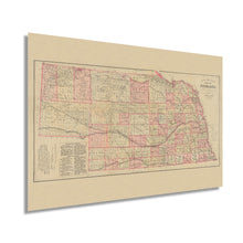 Load image into Gallery viewer, Digitally Restored and Enhanced 1885 Nebraska Map - Vintage Map of Nebraska Wall Art Decor - Topographical Map of Nebraska Poster - Old Historic Nebraska State Map Showing Settlements Railroads