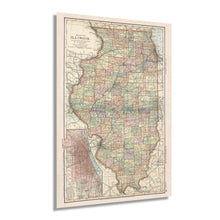 Load image into Gallery viewer, Digitally Restored and Enhanced 1891 Map of Illinois with Closeup of City of Chicago - Vintage Map of Illinois Wall Art - Illinois State Map - Illinois Wall Decor - Map of Illinois Poster