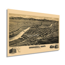 Cargar imagen en el visor de la galería, Digitally Restored and Enhanced 1891 Missoula Montana Map Poster - History Map of Missoula Wall Art - Old Bird's Eye View Map of Missoula City Map