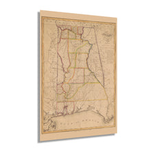 Load image into Gallery viewer, Digitally Restored and Enhanced 1819 Alabama State Map - Vintage Map of Alabama Wall Art - Old Alabama Poster - Historic State of Alabama Map Constructed from Surveys in The General Land Office