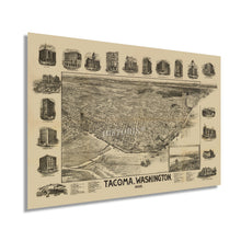 Load image into Gallery viewer, Digitally Restored and Enhanced 1893 Tacoma Washington Map Poster - Vintage Map of Puget Sound - Old Washington State Map Poster - Historic Pierce County Map - Bird's Eye View of Tacoma Wall Art