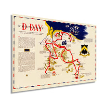 Load image into Gallery viewer, Digitally Restored and Enhanced 1944 D Day Normandy Map Poster - Vintage Map Wall Art - WW2 Map of the D Day Invasion First 48 Days of Action with 743rd Tank Battalion in France - D Day Poster