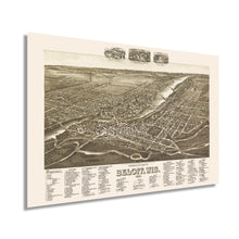 Load image into Gallery viewer, Digitally Restored and Enhanced 1890 Beloit Wisconsin Map - Perspective Map of Beloit Wisconsin Wall Art - Old Beloit Rock County Map of Wisconsin Poster