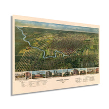 Load image into Gallery viewer, Digitally Restored and Enhanced 1891 Houston Texas Map - Old Houston Texas Wall Art - Bird's-Eye View Map of Houston TX Looking South - Houston City Wall Map with Index to Points of Interest