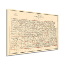 Load image into Gallery viewer, Digitally Restored and Enhanced 1898 Kansas State Map - Vintage Map of Kansas Wall Art Decor - Old Kansas Map Poster Showing County Seats Land Offices Indian Reservations and Railroads