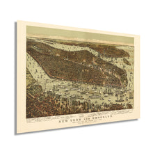 Load image into Gallery viewer, Digitally Restored and Enhanced - 1892 Map of New York and Brooklyn with Jersey City and Hoboken Waterfront - NYC Vintage Map Wall Art Panoramic Birds Eye View Map of New York Poster - NYC Decor