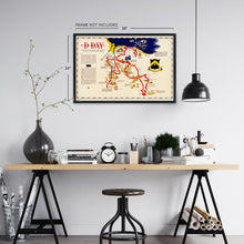 Load image into Gallery viewer, Digitally Restored and Enhanced 1944 D Day Normandy Map Poster - Vintage Map Wall Art - WW2 Map of the D Day Invasion First 48 Days of Action with 743rd Tank Battalion in France - D Day Poster