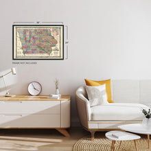 Load image into Gallery viewer, Digitally Restored and Enhanced 1856 Iowa State Map Poster - Vintage Map of Iowa Wall Art Print - Exhibiting Iron Lead Copper Coal Rail Roads and Other Geological Resources - Iowa Wall Decor