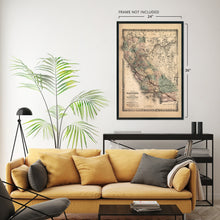 Load image into Gallery viewer, Digitally Restored and Enhanced 1876 Map of California - Vintage Map Wall Art - Map of California Poster - Southern Pacific Railroad Railway - Old Map of California - California Wall Map