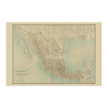Load image into Gallery viewer, 1900 Mexico Map Poster - Vintage Mapa de Mexico Wall Art - History Map of Mexico Poster - Old Mexico Wall Map