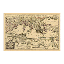 Cargar imagen en el visor de la galería, Digitally Restored and Enhanced 1680 Mediterranean Sea Map Print - Vintage Map of the Mediterranean Wall Art - Historic Mediterranean Poster - Old Mediterranean Map Divided Into Principal Parts or Seas
