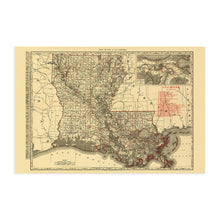 Load image into Gallery viewer, Digitally Restored and Enhanced 1896 Map of Louisiana - Vintage Map of Louisiana Wall Art - Old Louisiana Wall Map Indexed Showing Cities Towns and Railroads - Louisiana Wall Decor