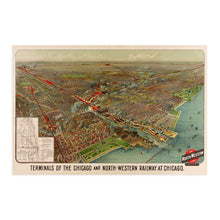 Cargar imagen en el visor de la galería, Digitally Restored and Enhanced 1902 Chicago Map Wall Art - Vintage Chicago Map Print - Map of Chicago and North Western Railway Terminals - Chicago Map Art - Chicago Vintage Poster