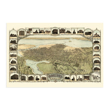 Load image into Gallery viewer, Digitally Restored and Enhanced 1900 Oakland California Map Poster - Vintage Oakland Map Wall Art - Old Oakland Poster - Historic Birds Eye View Map of The City of Oakland CA with Illustrations