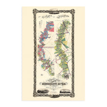 Load image into Gallery viewer, 1858 Lower Mississippi River Map - Vintage Wall Map of Mississippi River - History Map of the Mississippi River - Old Chart of the Lower Mississippi River Wall Art Poster