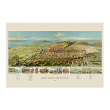 Load image into Gallery viewer, Digitally Restored and Enhanced 1891 Salt Lake City Utah Map - Salt Lake City Wall Art - Old Bird's Eye View of Salt Lake City Utah Wall Map Poster