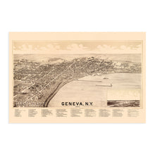 Cargar imagen en el visor de la galería, Digitally Restored and Enhanced 1893 Geneva New York Poster Map - Vintage Map of Geneva Wall Art - Old Geneva New York Map - Aerial View of Geneva NY Showing Index to Points of Interest