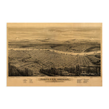 Load image into Gallery viewer, Digitally Restored and Enhanced 1879 Map of Portland Oregon - Vintage Map of Portland Wall Art - Portland Oregon Map Looking East to the Cascade Mountains Portland Map Poster - Portland Map Art