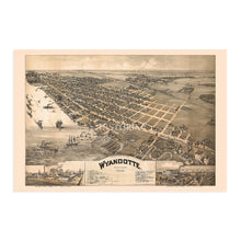 Load image into Gallery viewer, Digitally Restored and Enhanced 1896 Wyandotte Michigan Map - Vintage Map of Wyandotte MI - Old Wayne County Map of Michigan - Michigan Map Poster - Bird's Eye View Map of Wyandotte Wall Art History