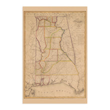 Load image into Gallery viewer, Digitally Restored and Enhanced 1819 Alabama State Map - Vintage Map of Alabama Wall Art - Old Alabama Poster - Historic State of Alabama Map Constructed from Surveys in The General Land Office