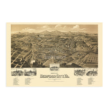 Load image into Gallery viewer, Digitally Restored and Enhanced 1891 Bedford City Map - Vintage Virginia Map Print - Historic Map of Bedford City Wall Art - Old Bedford County Virginia Map - Bird's Eye View of Bedford Virginia Wall Map