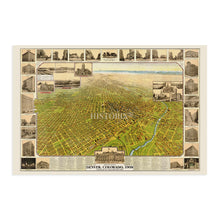 Cargar imagen en el visor de la galería, Digitally Restored and Enhanced 1908 Denver Colorado Map - Vintage Colorado Map - Old Wall Map of Denver Colorado - Bird's Eye View Map of Denver CO