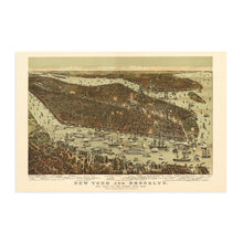 Load image into Gallery viewer, Digitally Restored and Enhanced - 1892 Map of New York and Brooklyn with Jersey City and Hoboken Waterfront - NYC Vintage Map Wall Art Panoramic Birds Eye View Map of New York Poster - NYC Decor