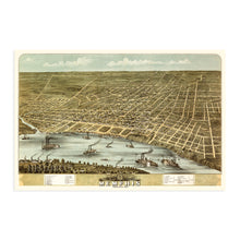Load image into Gallery viewer, Digitally Restored and Enhanced 1870 Memphis Tennessee Map - Vintage Memphis Wall Art - Old City of Memphis TN Map - Historic Bird's Eye View of Memphis Poster Showing Points of Interest
