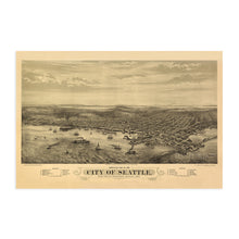 Load image into Gallery viewer, Digitally Restored and Enhanced 1878 Seattle Washington Poster - Vintage Map of Seattle Wall Art - Panoramic City of Seattle Map Poster - Seattle Map Art - Seattle Posters - Seattle City Map
