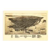 Load image into Gallery viewer, Digitally Restored and Enhanced 1884 Map of Key West Florida - Vintage Key West Poster - Historic Key West Wall Art - Restored Key West Vintage Poster - Bird's Eye View of Key West History Map Print