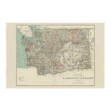 Load image into Gallery viewer, Digitally Restored and Enhanced 1887 Washington Territory Map - Vintage Washington State Map Poster - History Map of Washington Territory Wall Art
