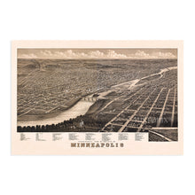 Cargar imagen en el visor de la galería, Digitally Restored and Enhanced 1879 Minneapolis Minnesota Map Poster - Vintage Minneapolis Map Print - Old Minneapolis Wall Art - Panoramic View of Minneapolis MN Looking North West