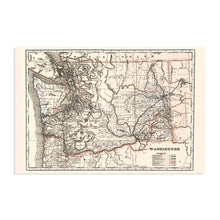 Load image into Gallery viewer, Digitally Restored and Enhanced 1888 Map of Washington State Vintage Map of Washington State Wall Art - Washington State Wall Decor - Cram's Township and Railroad Map Washington State