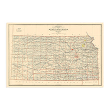 Load image into Gallery viewer, Digitally Restored and Enhanced 1898 Kansas State Map - Vintage Map of Kansas Wall Art Decor - Old Kansas Map Poster Showing County Seats Land Offices Indian Reservations and Railroads