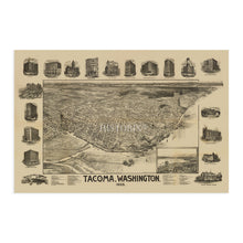 Load image into Gallery viewer, Digitally Restored and Enhanced 1893 Tacoma Washington Map Poster - Vintage Map of Puget Sound - Old Washington State Map Poster - Historic Pierce County Map - Bird's Eye View of Tacoma Wall Art