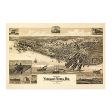 Load image into Gallery viewer, Digitally Restored and Enhanced 1891 Newport News Virginia Map - Old Newport News Wall Art - Newport News VA Map History - Vintage Virginia Map Poster