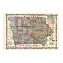 Load image into Gallery viewer, Digitally Restored and Enhanced 1856 Iowa State Map Poster - Vintage Map of Iowa Wall Art Print - Exhibiting Iron Lead Copper Coal Rail Roads and Other Geological Resources - Iowa Wall Decor