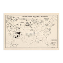Cargar imagen en el visor de la galería, Digitally Restored and Enhanced 1939 Indian Tribes Reservations & Settlements United States Map Poster - Vintage Map of United States Wall Art - History Map of Native American Tribes of USA Map Poster