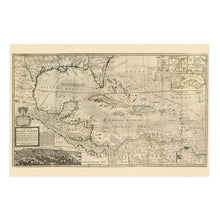 Load image into Gallery viewer, Digitally Restored and Enhanced 1715 Map of West Indies Islands of America - Vintage Map Wall Art - Shows what belongs to Spain, England, France and Holland - Old West Indies Art - Carribean Art