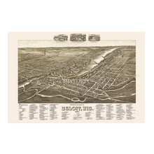 Load image into Gallery viewer, Digitally Restored and Enhanced 1890 Beloit Wisconsin Map - Perspective Map of Beloit Wisconsin Wall Art - Old Beloit Rock County Map of Wisconsin Poster