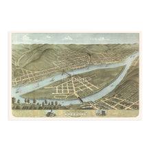 Load image into Gallery viewer, Digitally Restored and Enhanced 1870 Wheeling West Virginia Map - Map of Wheeling Wall Art - Old City of Wheeling WV Poster - History Map of West Virginia