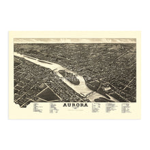 Load image into Gallery viewer, Digitally Restored and Enhanced 1882 Aurora Illinois Map Poster - Vintage Map of Aurora Illinois Wall Art - Chicagoland Map History - Old Bird's Eye View Map of Illinois Chicago Metropolitan Area
