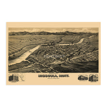 Cargar imagen en el visor de la galería, Digitally Restored and Enhanced 1891 Missoula Montana Map Poster - History Map of Missoula Wall Art - Old Bird's Eye View Map of Missoula City Map
