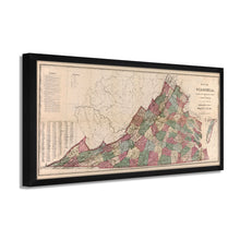 Load image into Gallery viewer, Digitally Restored and Enhanced - 1871 Virginia Map Poster - Framed Vintage Virginia Map Print - Old Virginia State Map Art - Restored Virginia Wall Art Showing Index of The Population