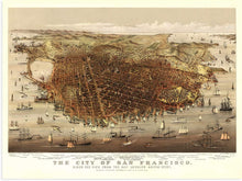Load image into Gallery viewer, Digitally Restored and Enhanced 1878 City of San Francisco Map Art - Vintage Map of San Francisco - Birds Eye View from the Bay looking Southwest - San Francisco Map Poster - Bay Area Map Poster